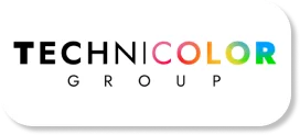 Technicolor Logo of "Technicolor Group" with multicolored text and white background.